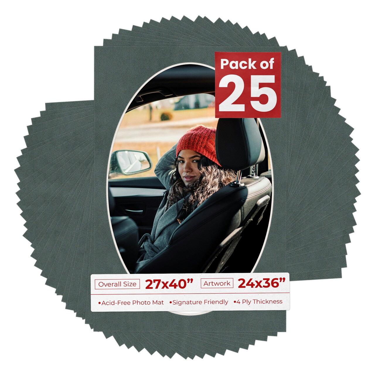 Dark Grey Suede Mat Board for 27x40 Frames - Oval Opening for 24x36 Photos